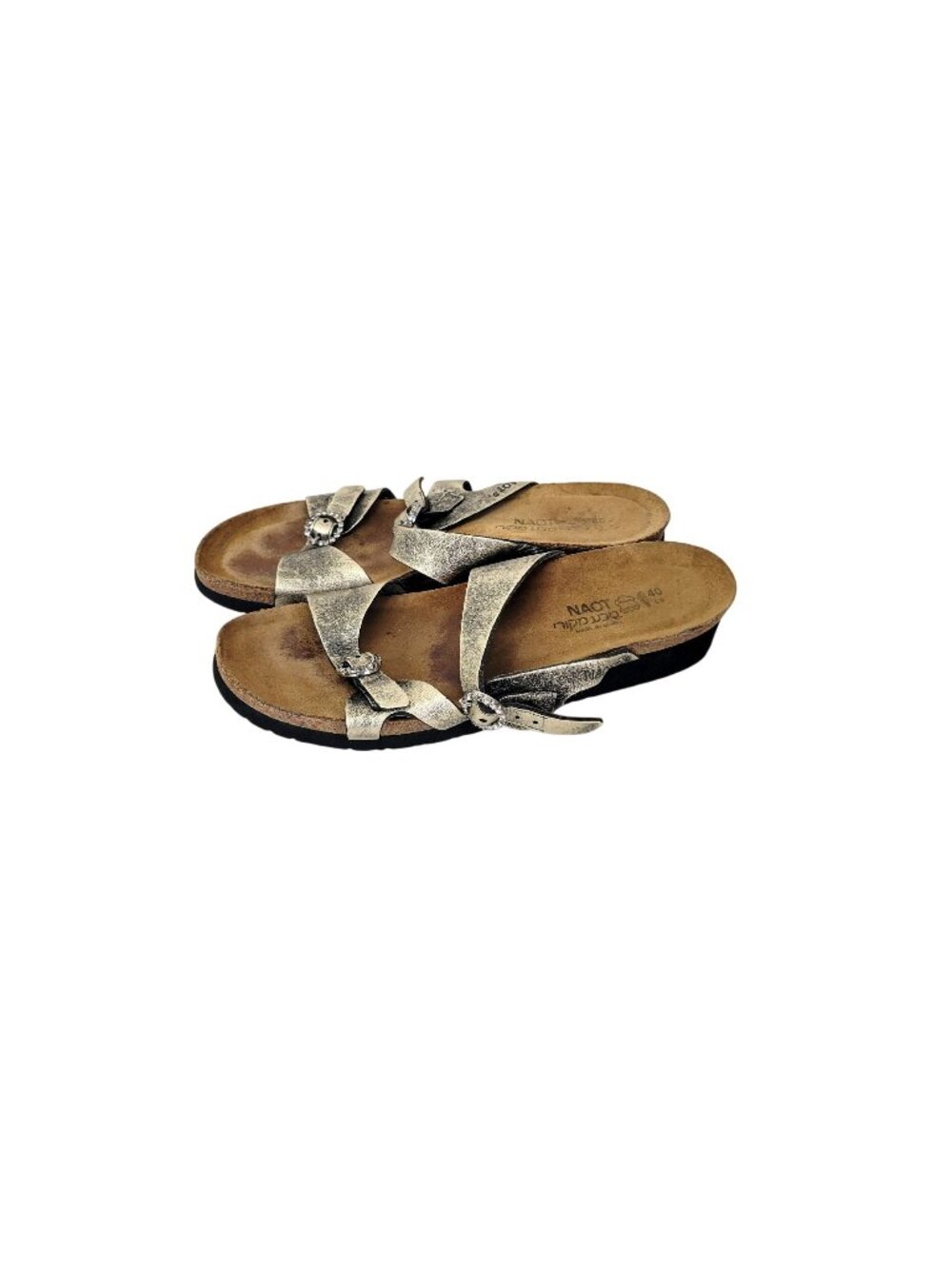 Naot Women's Kate Metallic Silver Leather Sandals Size EU 40 US 9 Adjustable Str